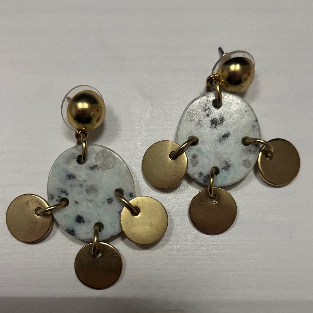 Elegant Gold and White Dangle Earrings